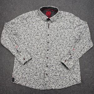 Au Noir Button Down Shirt Men's Size 7 Floral Print Long Sleeve White